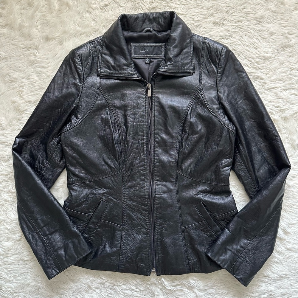 Avanti Jacket Genuine Leather Full Zip Up Collared Vintage Black S